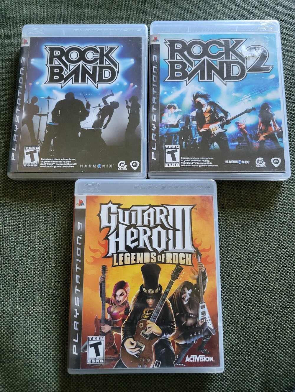 PS3 Playstation 3 Rock Band 1 And 2 + Legends Of Rock Guitar Hero III 3